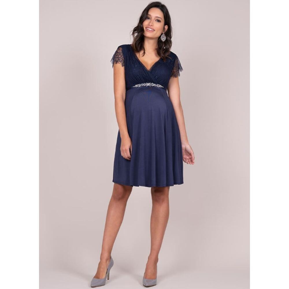 Seraphine Luxe Embellished Maternity Cocktail Dress Formal Lace Sparkle Blue